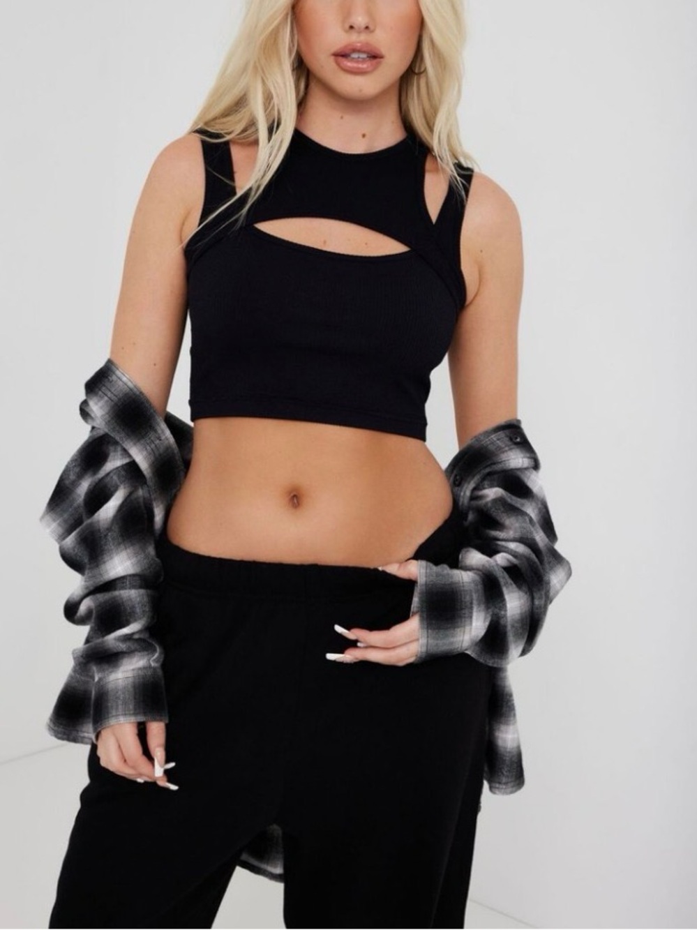 Garage Black Ribbed Cutout Crop Top